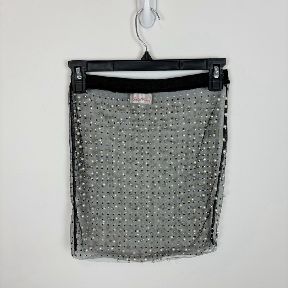 Beach Bunny Glitzy Girl Mesh Pearl Top & Skirt Set in Black Size S - Picture 10 of 15